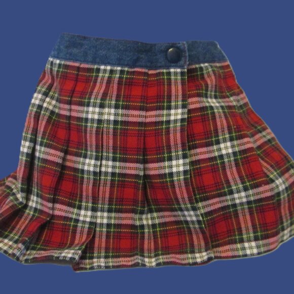 12 Month skort wrap red plaid pleated, jean band with snap closure, Place Manufa - Picture 7 of 7